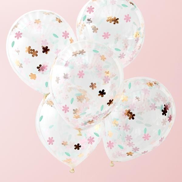 Bild von Blumen-Konfetti-Ballons in rosegold &amp; pink, 5 Stück