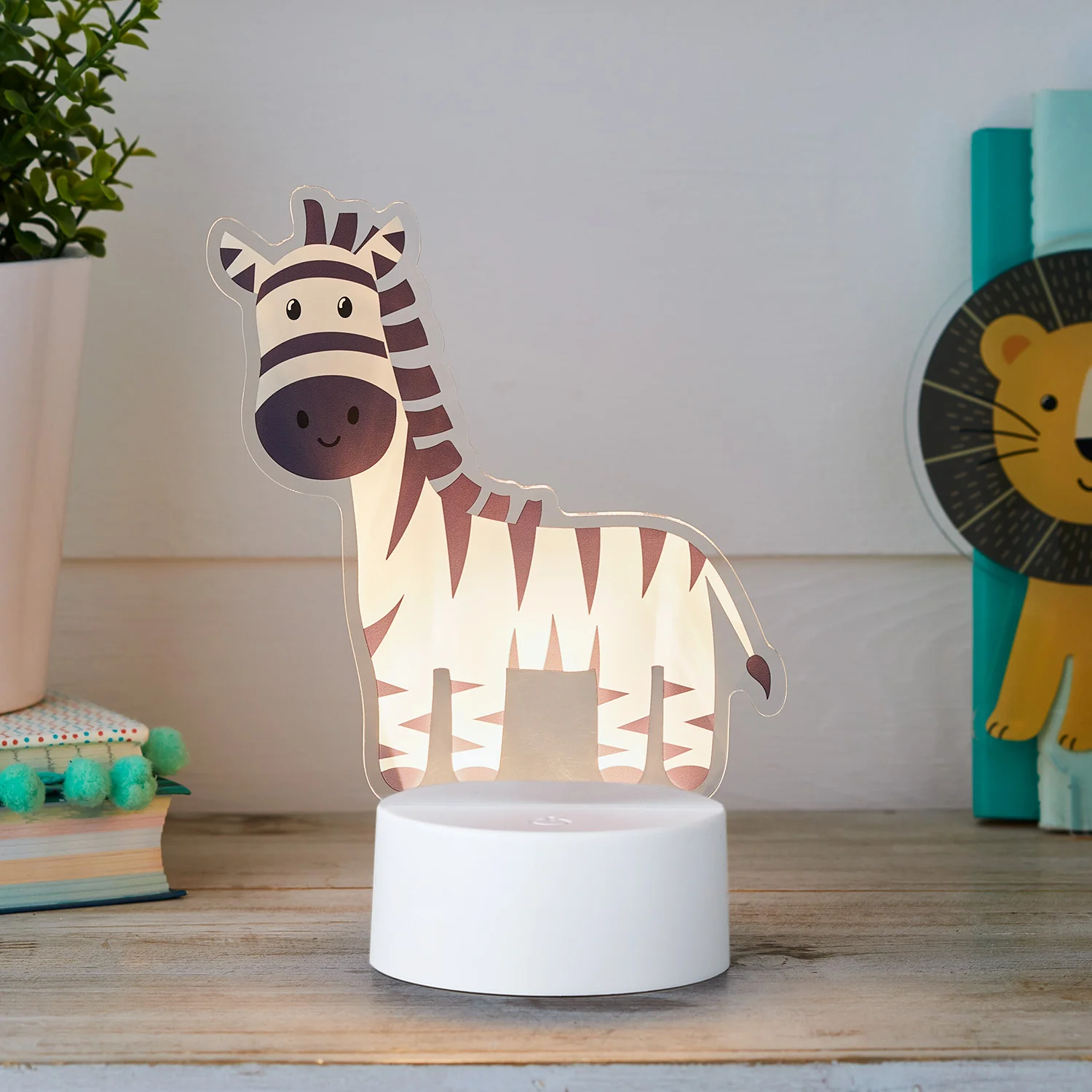 Bild von 2-in-1 Löwe & Zebra USB Tischlampe Kinderzimmer