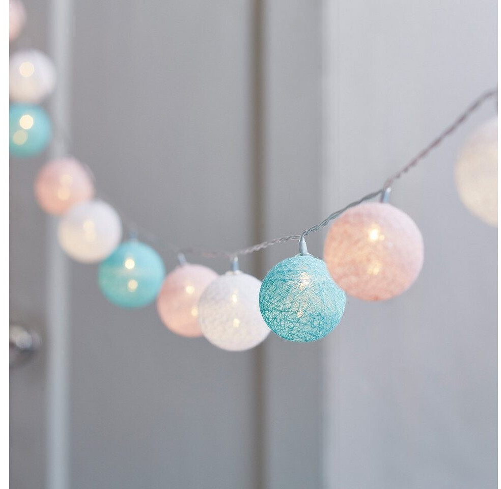 Bild von Lights4fun 20er LED Cotton Ball Lichterkette Batterie pastell