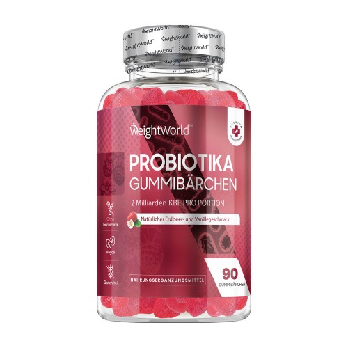 Bild von Probiotika Gummibärchen mit Inulin - 90 vegane Stück mit Bakterienstämmen Bacillus Coagulans - Kulturen Komplex mit 2 Milliarden KBE - Natürlicher Erdbeer & Vanillegeschmack - WeightWorld
