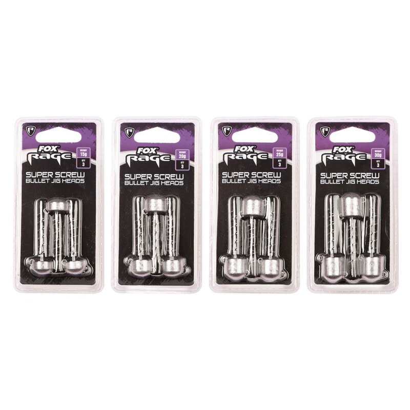 Bild von Fox Rage Super Screws Bullet Jig Heads - 3 Jigköpfe