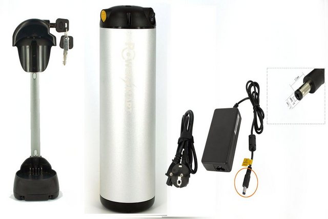 Bild von PowerSmart LEB36HS27S.906 E-Bike Akku 10,5Ah Wasserflaschen-Elektro-Fahrradbatterie mit Halterung und LadegerÃ¤t(Platz für Controller) Li-ion 10500 mAh (36 V)