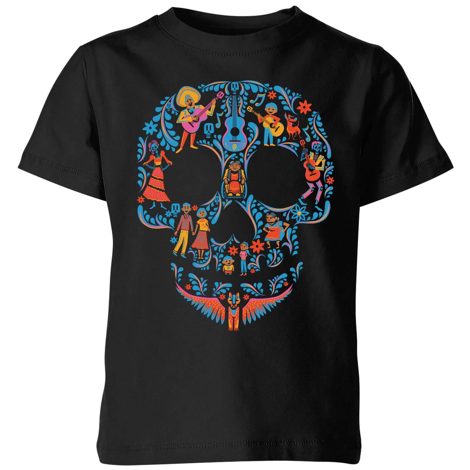 Bild von Coco Skull Pattern Kinder T-Shirt - Schwarz - 7-8 Jahre