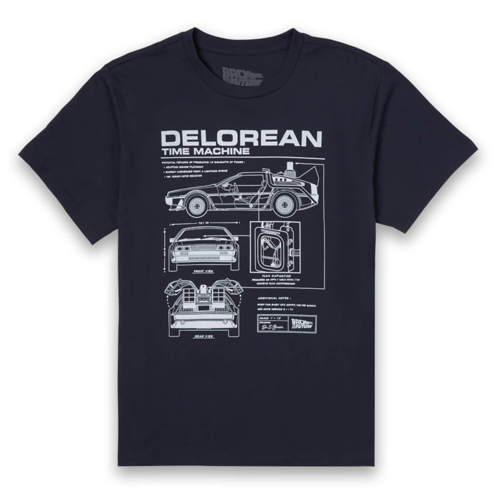 Bild von Zurück In Die Zukunft Delorean Schematic T-Shirt - Blau - S