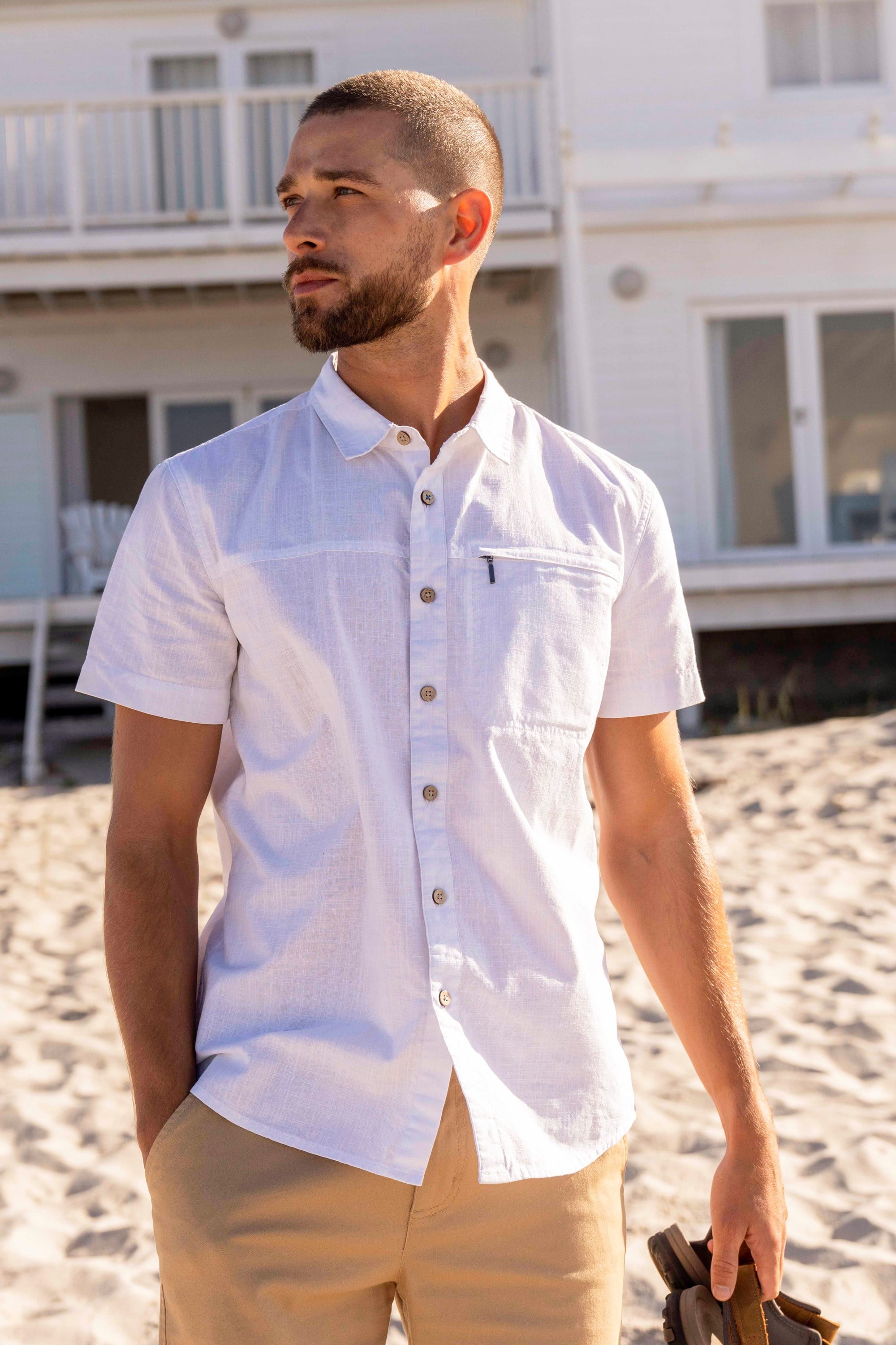 Bild von Coconut Herren-Kurzarmhemd mit Noppenstruktur - Weiss