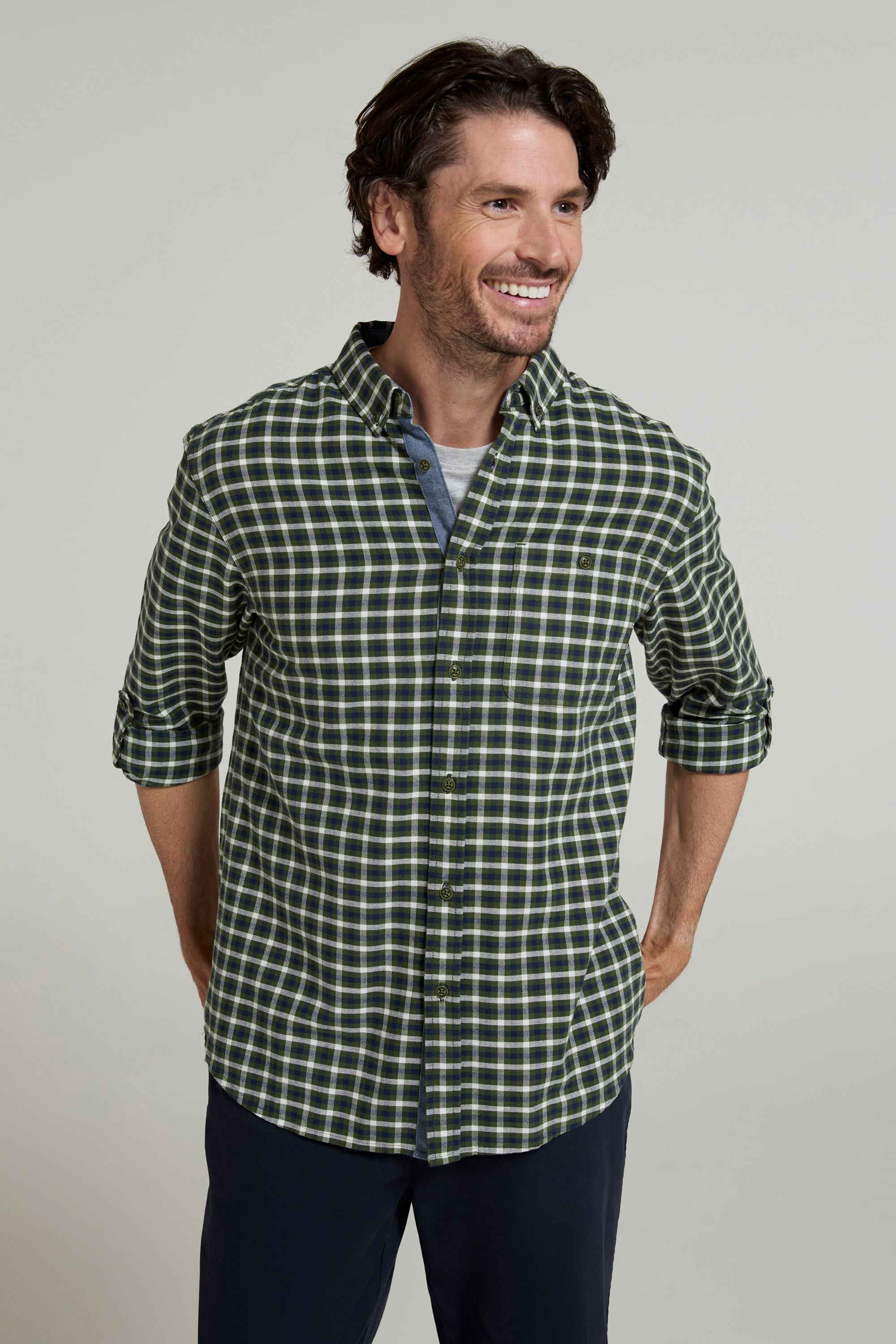 Bild von Driftwood Check Herren Langarmhemd - Khaki