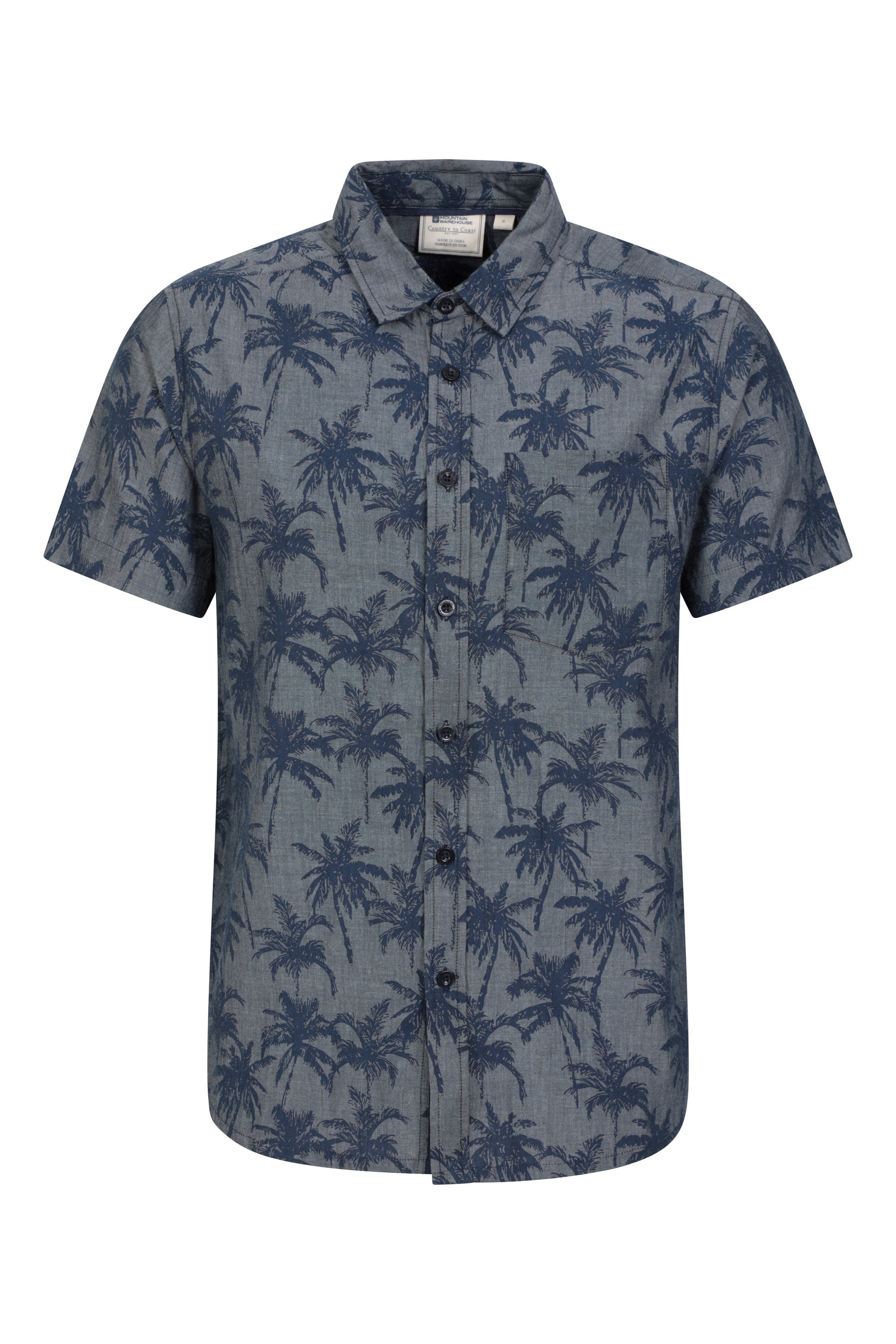 Bild von Tropical Bedrucktes Herren Kurzarm Shirt - Blau