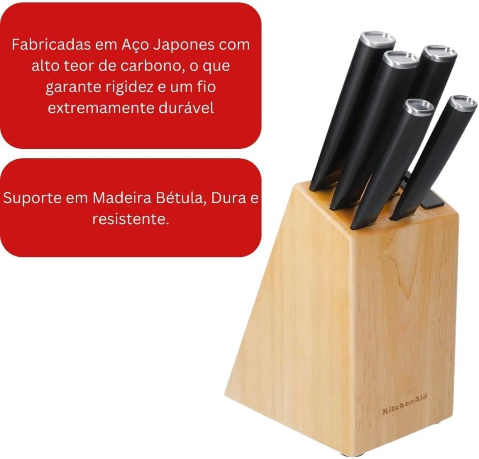 Bild von Messerblock KITCHENAID "Classic", braun (buchenholzeffekt), B:16cm H:33cm L:12cm, Messerblöcke, Messer japanischer Stahl, Schärfer, Birkenholzblock