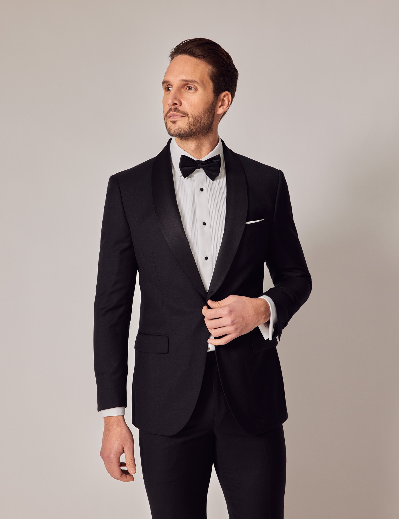Bild von Hawes & Curtis Smokingsakko - Slim Fit - Schwarz mit Satin - 100s Wolle - 2-Knopf Einreiher - Gefüttert Uni Men's