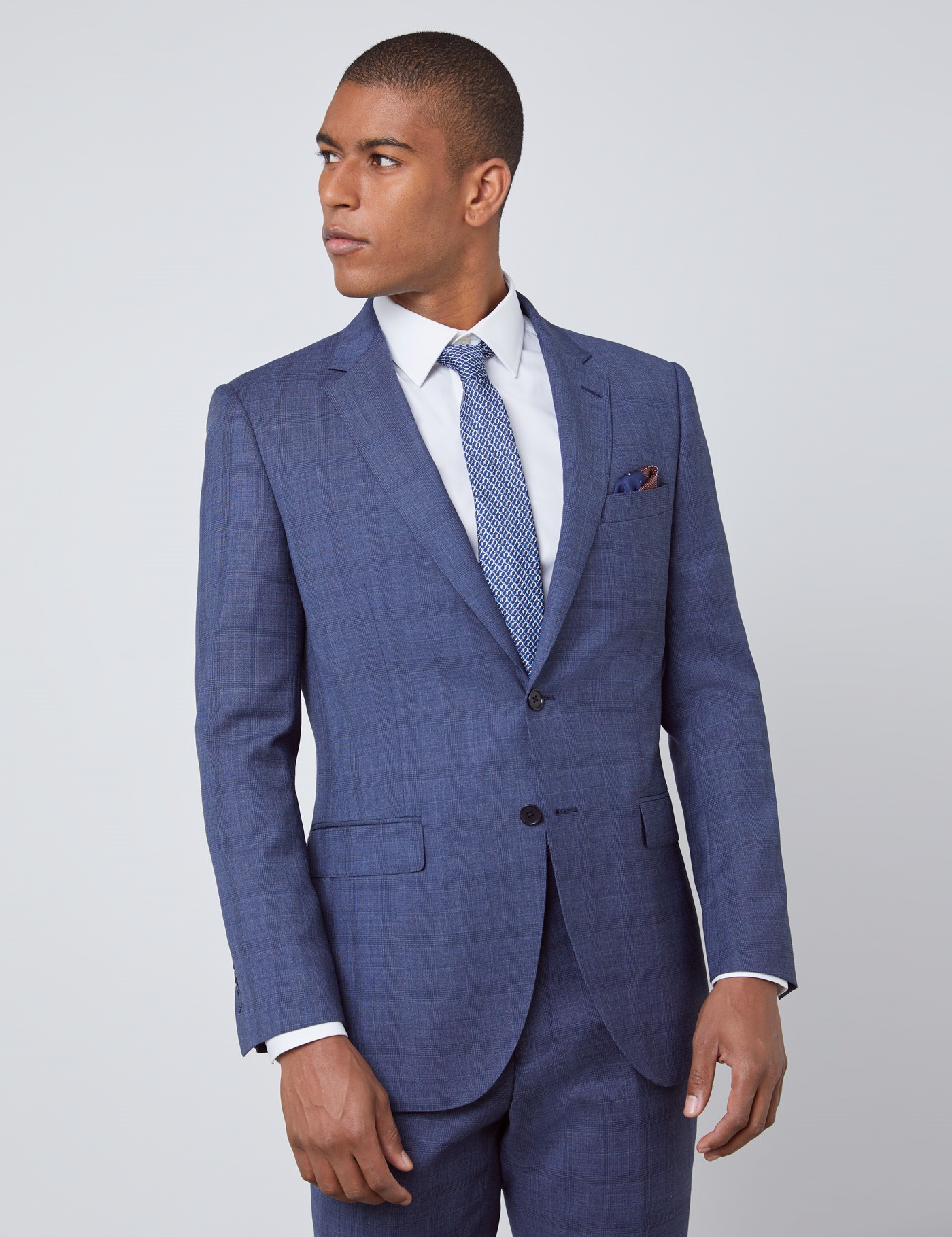 Bild von Hawes & Curtis Anzugsakko - Slim Fit - Overcheck blau - 100S Wolle - 2-Knopf Einreiher Kariert Men's