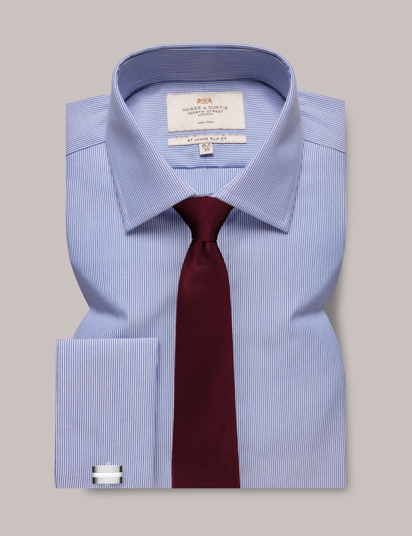 Bild von Hawes & Curtis Bügelfreies Businesshemd – Slim Fit – Manschetten – weiß blau feine Streifen