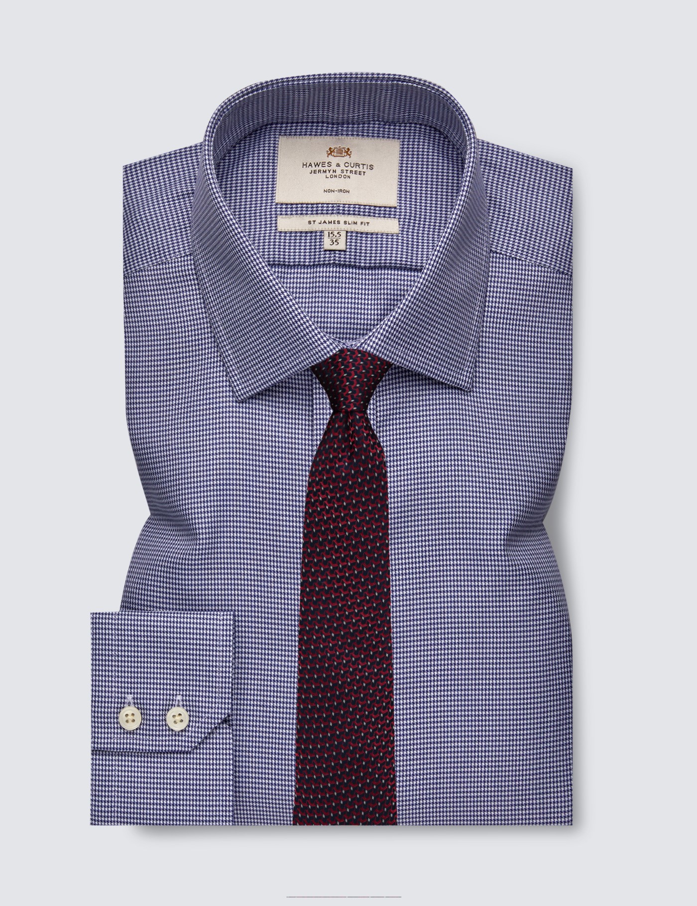Bild von Hawes & Curtis Bügelfreies Businesshemd – Slim Fit – Kentkragen – Hahnentritt blau Marineblau/Weiß Bügelfrei Men's