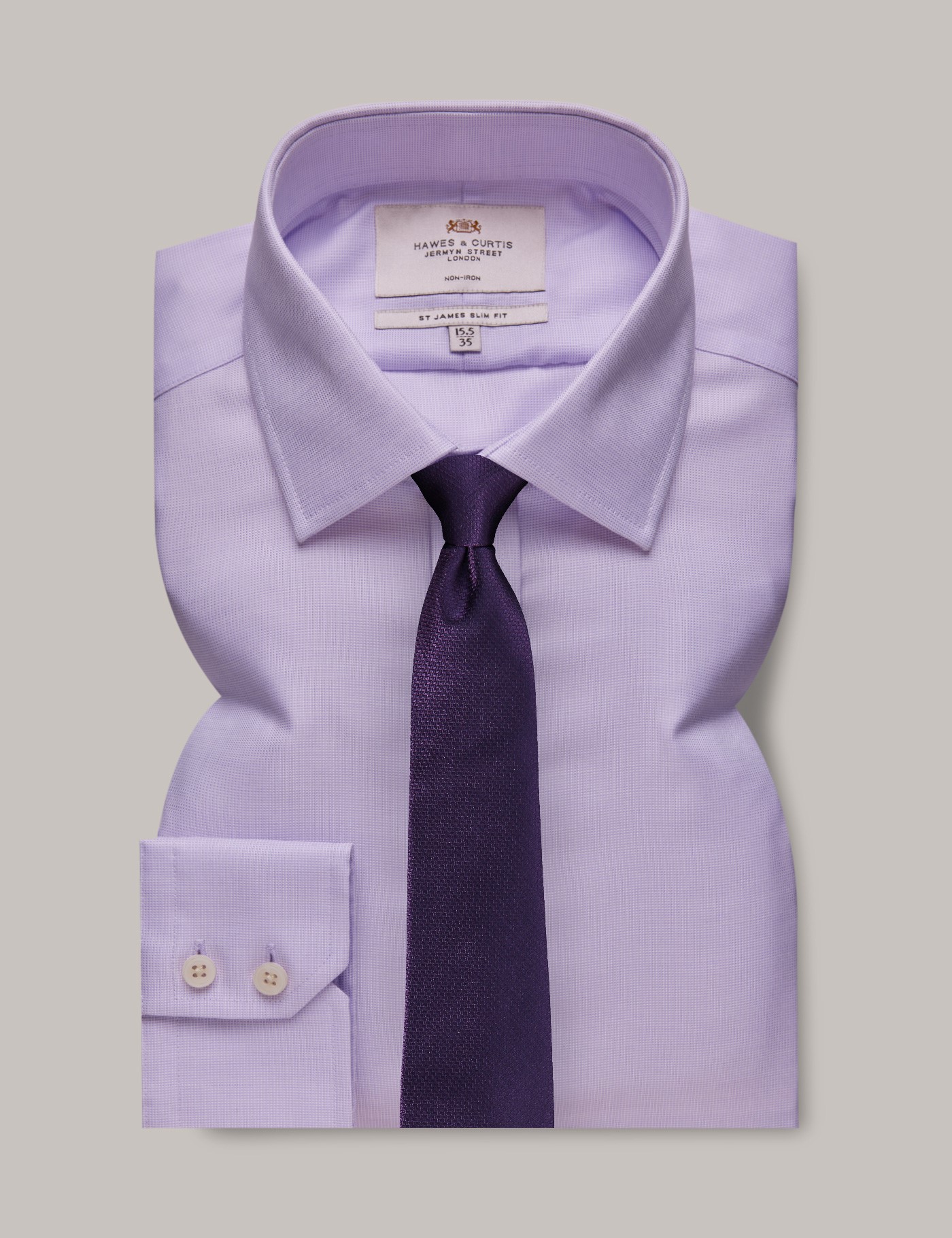 Bild von Hawes & Curtis Bügelfreies Businesshemd – Slim Fit – Kentkragen – lila weiß Dobby Flieder/Weiß Bügelfrei Men's