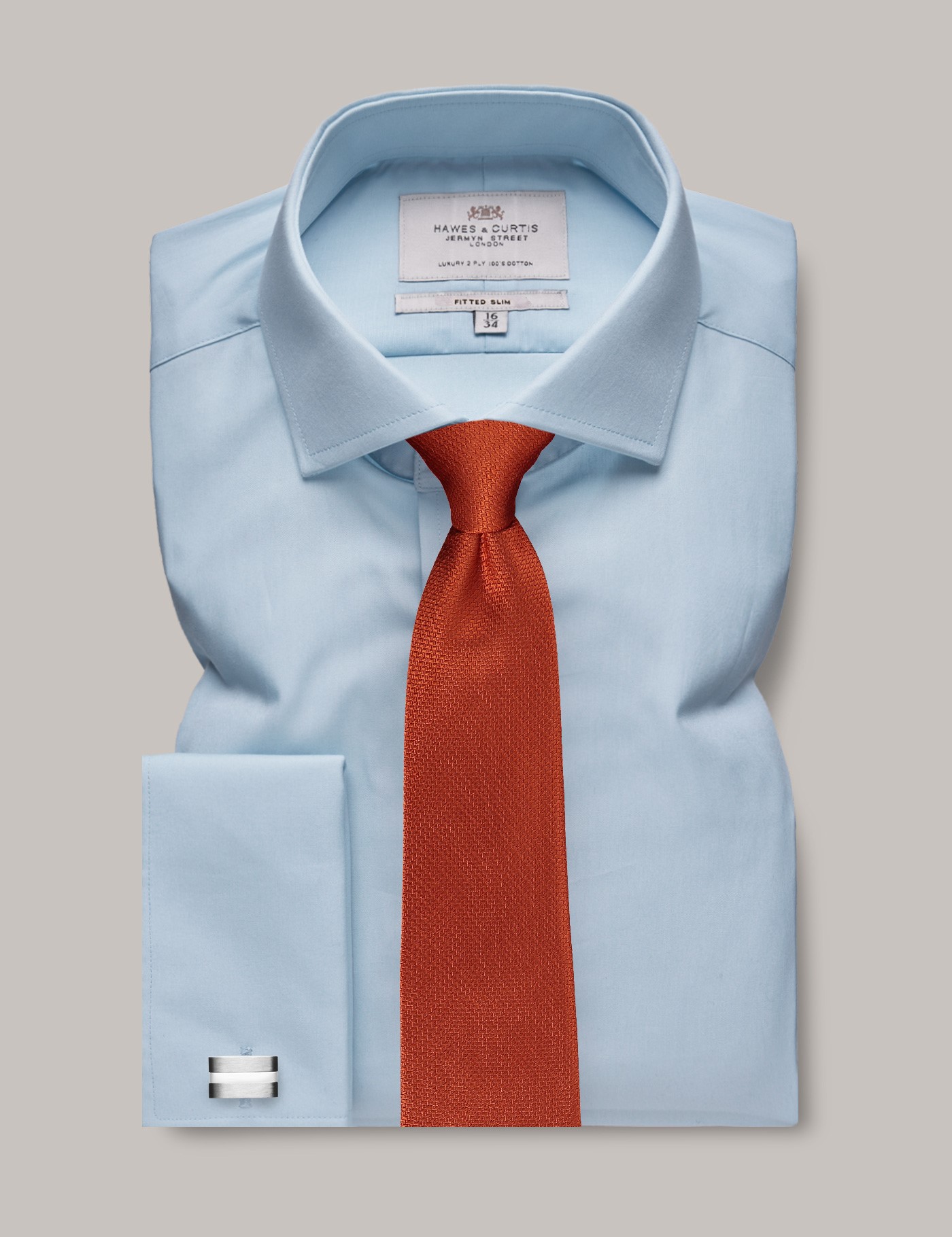 Bild von Hawes & Curtis Bügelleichtes Businesshemd – Fitted Slim Fit – Manschetten – Popeline hellblau Blau Baumwolle Uni Men's