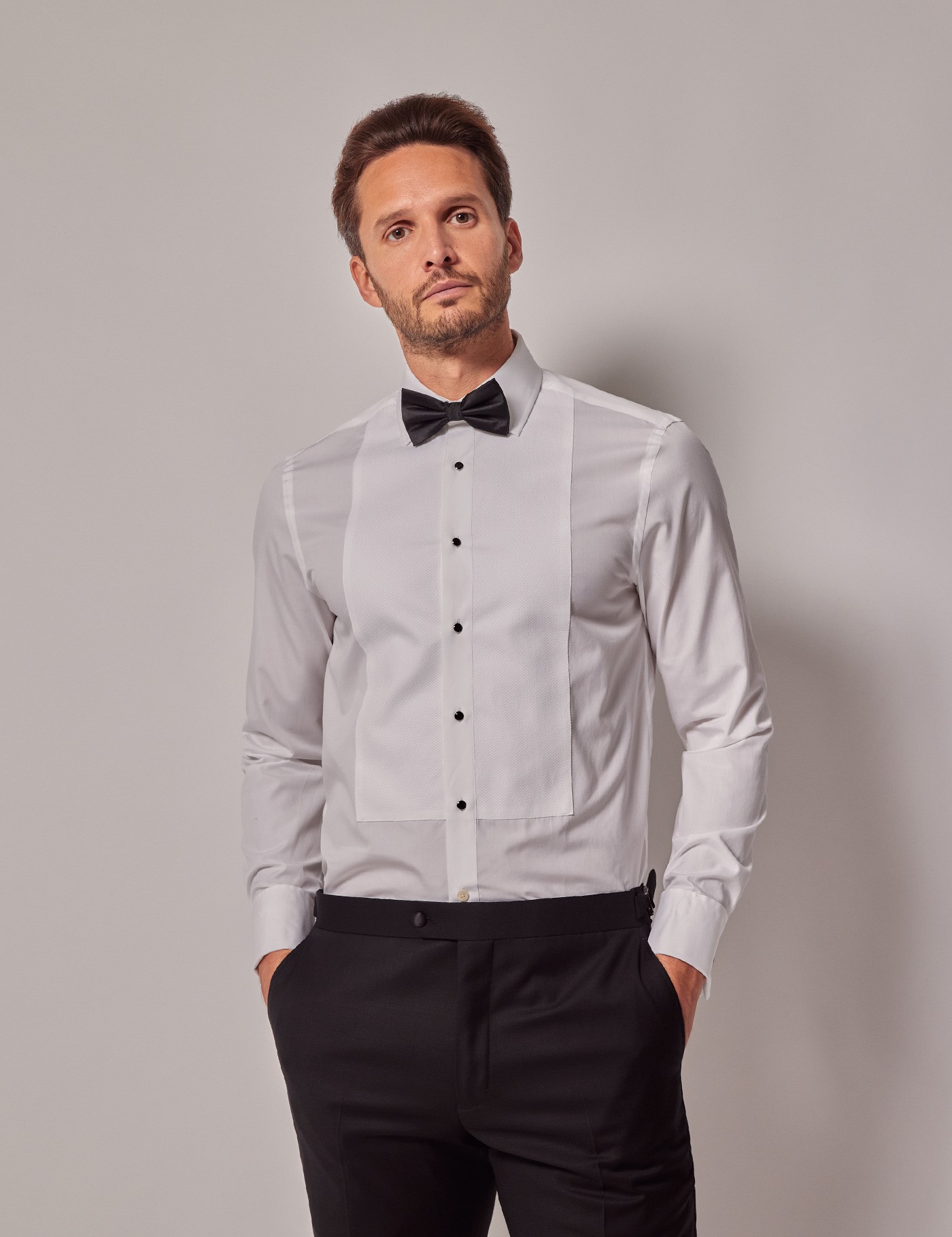 Bild von Hawes & Curtis Bügelleichtes Smokinghemd – Slim Fit – Waffel-Pique – weiß Baumwolle Uni Men's