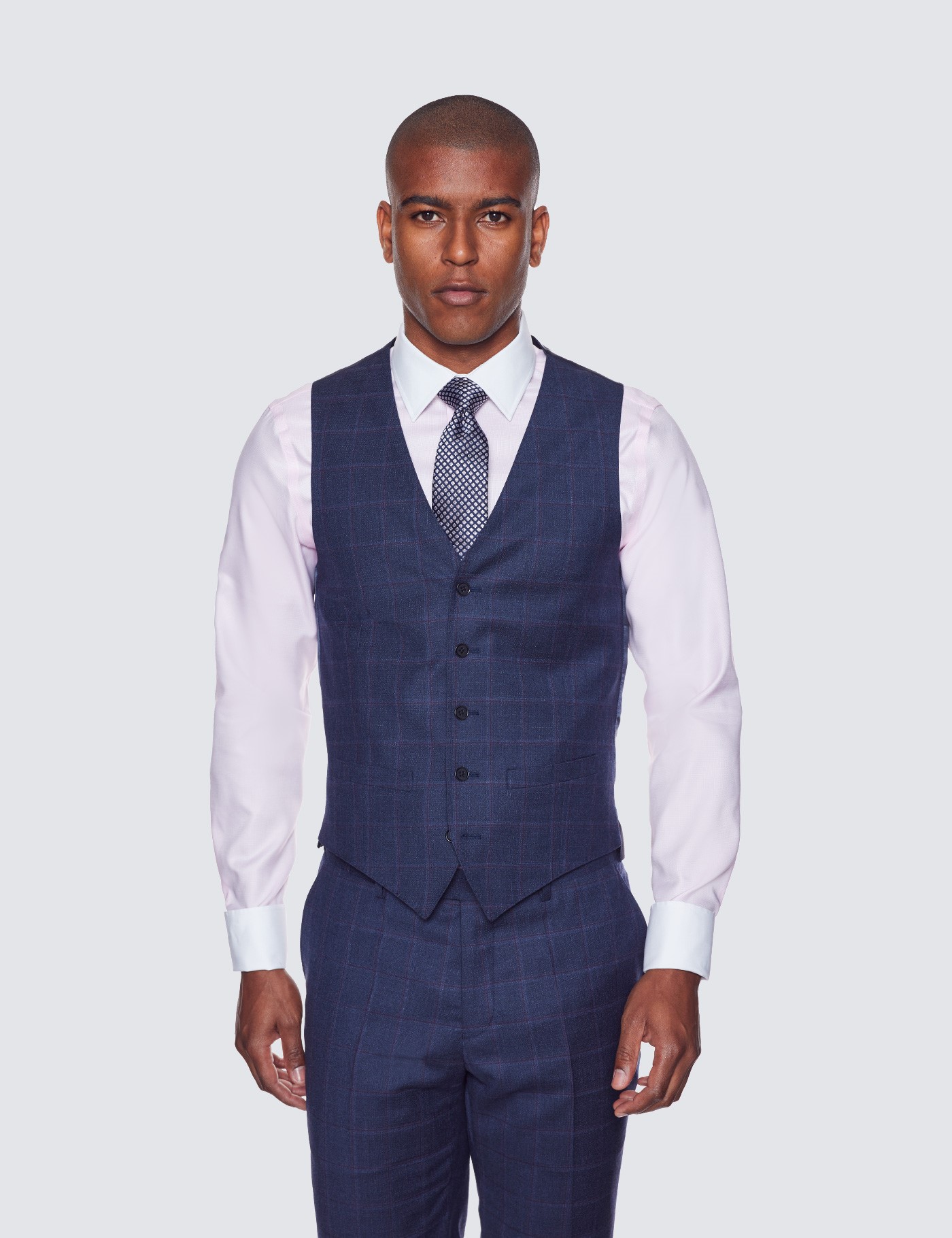 Bild von Hawes & Curtis Anzugweste – Slim Fit – 120s Wolle – blau lila Windowpane Karo Blau/Lila Kariert Men's
