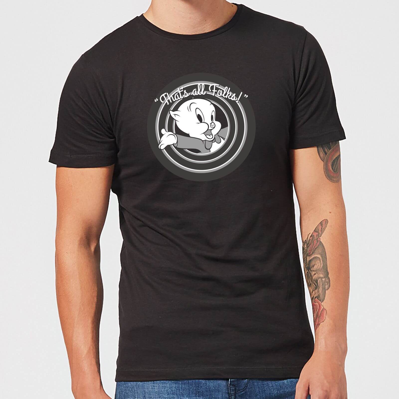 Bild von Looney Tunes That's All Folks Schweinchen Dick Herren T-Shirt - Schwarz - 4XL