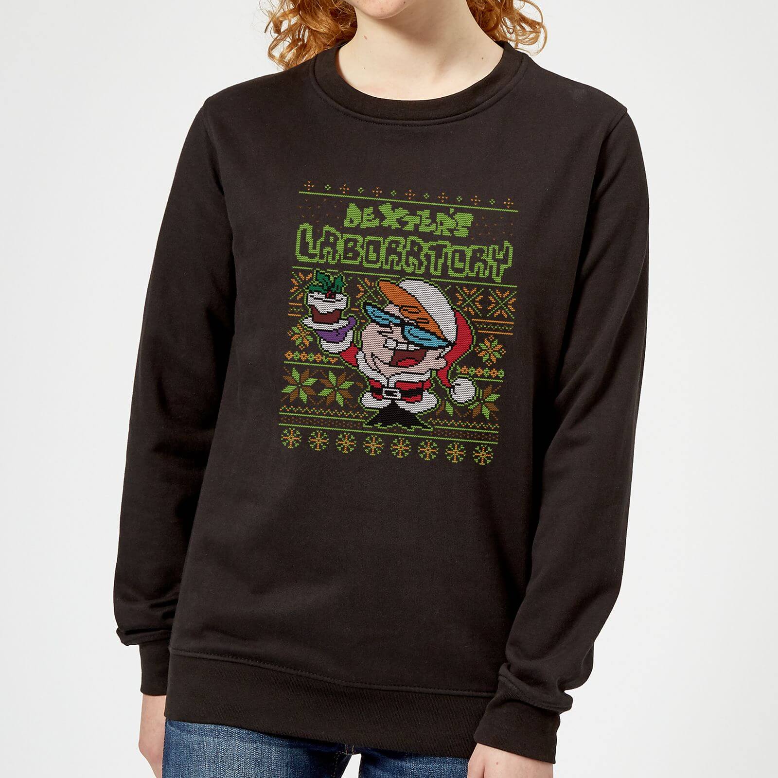 Bild von Dexter's Lab Pattern Damen Weihnachtspullover – Schwarz - L