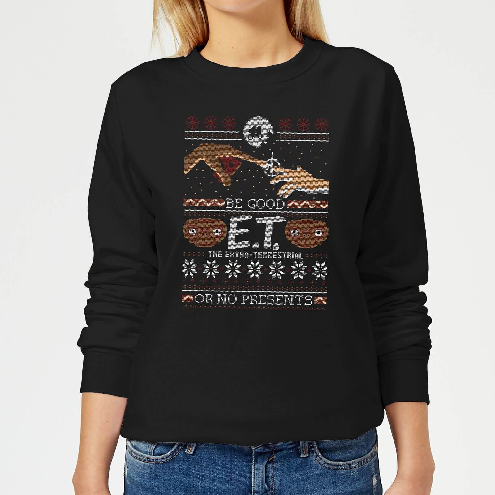Bild von E.T. the Extra-Terrestrial Be Good or No Presents Damen Weihnachtspullover – Schwarz - 4XL