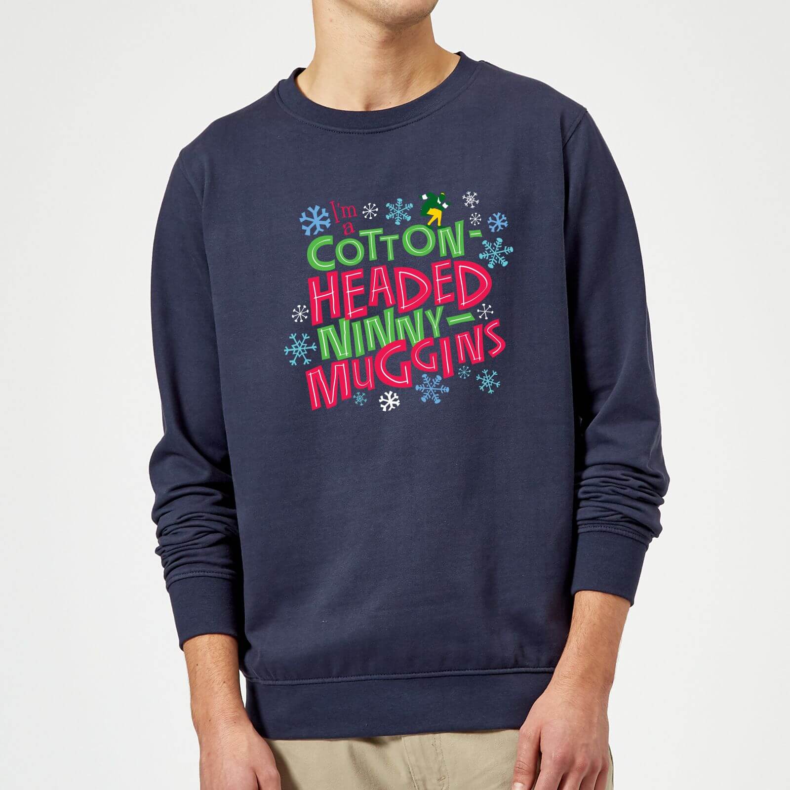 Bild von Elf Cotton-Headed Ninny-Muggins Weihnachtspullover – Navy - M