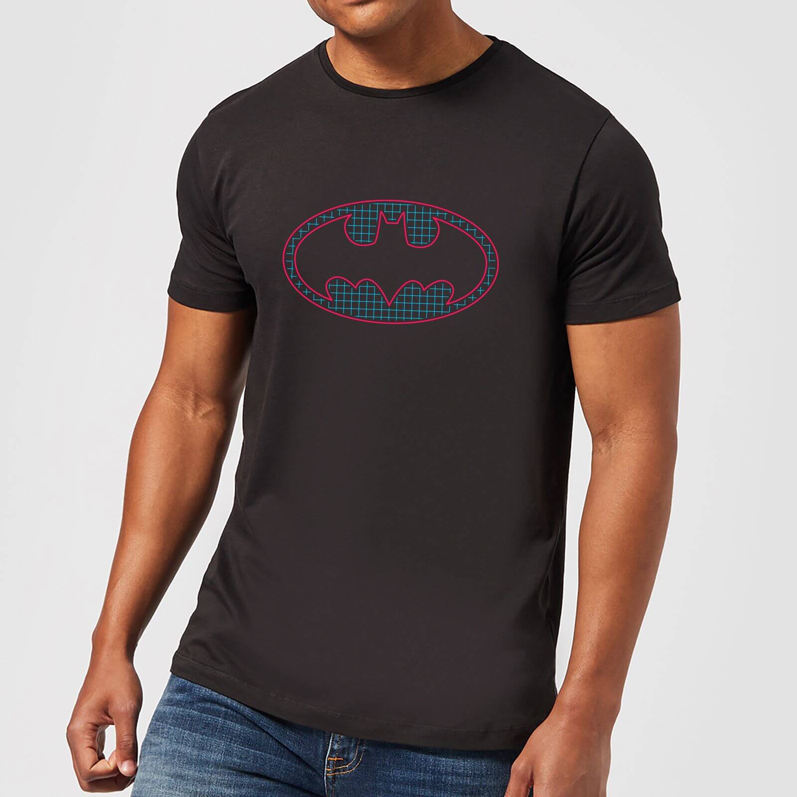 Bild von Justice League Batman Retro Grid Logo Men's T-Shirt - Black - 4XL