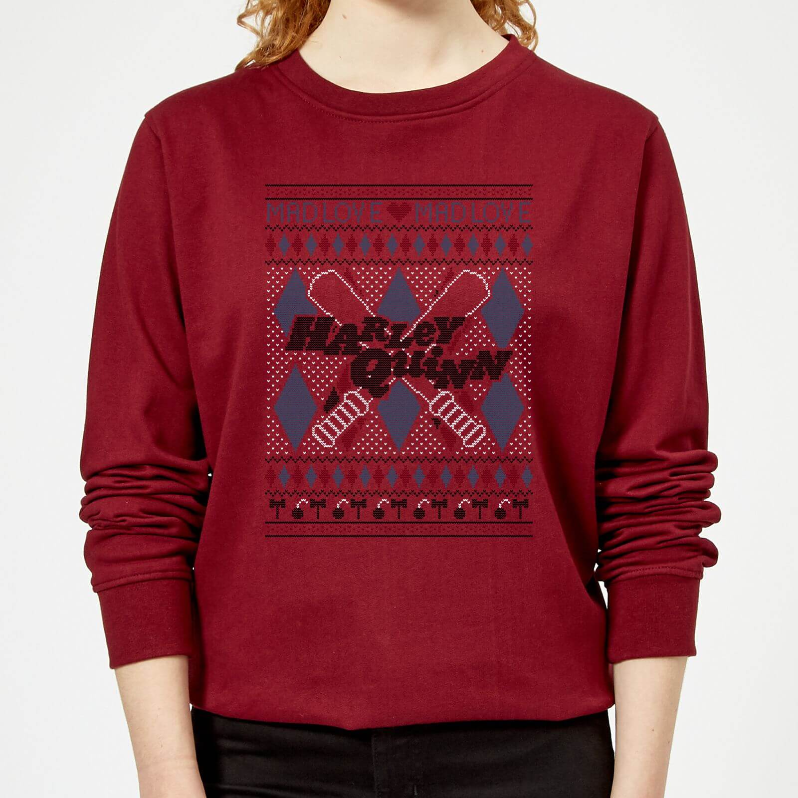 Bild von DC Comics Harley Quinn Damen Weihnachtspullover – Burgund - L