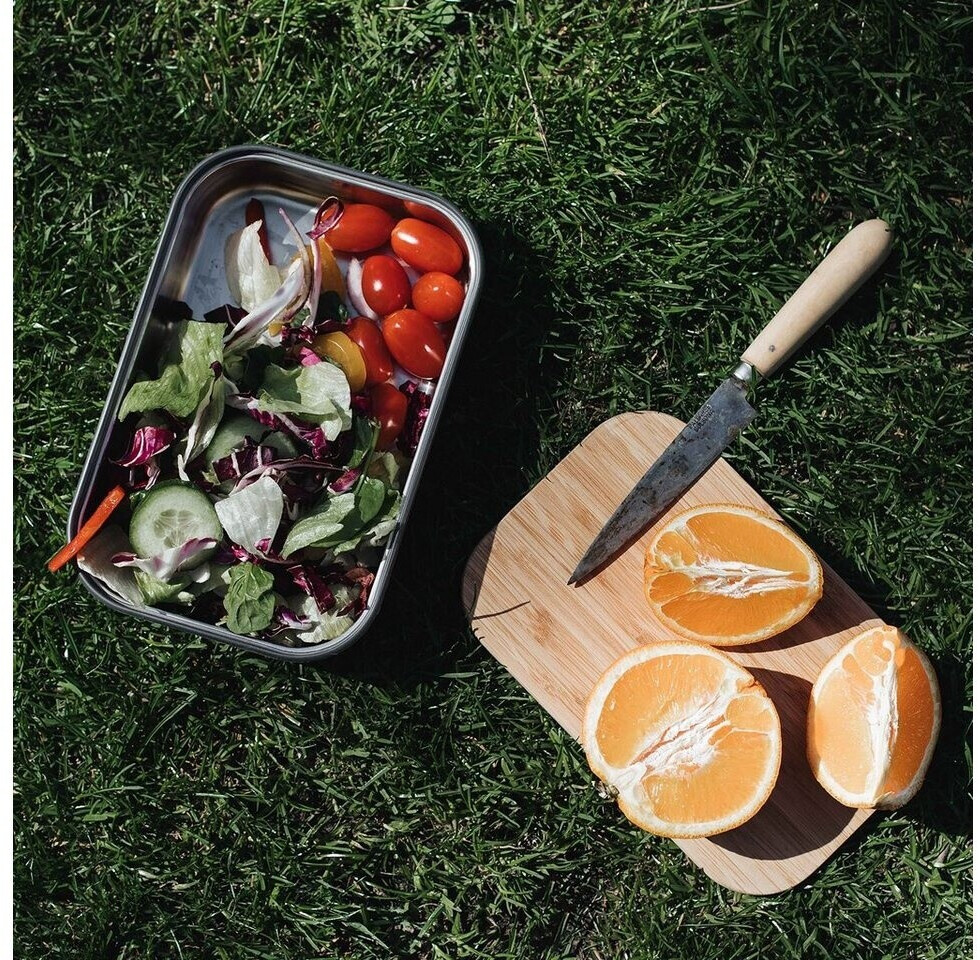 Bild von BLACK + BLUM Edelstahl Sandwichbox | Ozean | 1,25 L Edelstahl Dose mit Deckel | Silikon-Trennwand & Silikonband | Bambusdeckel/Schneidebrett | Lunchbox Erwachsene BPA-frei | Bento Box Erwachsene