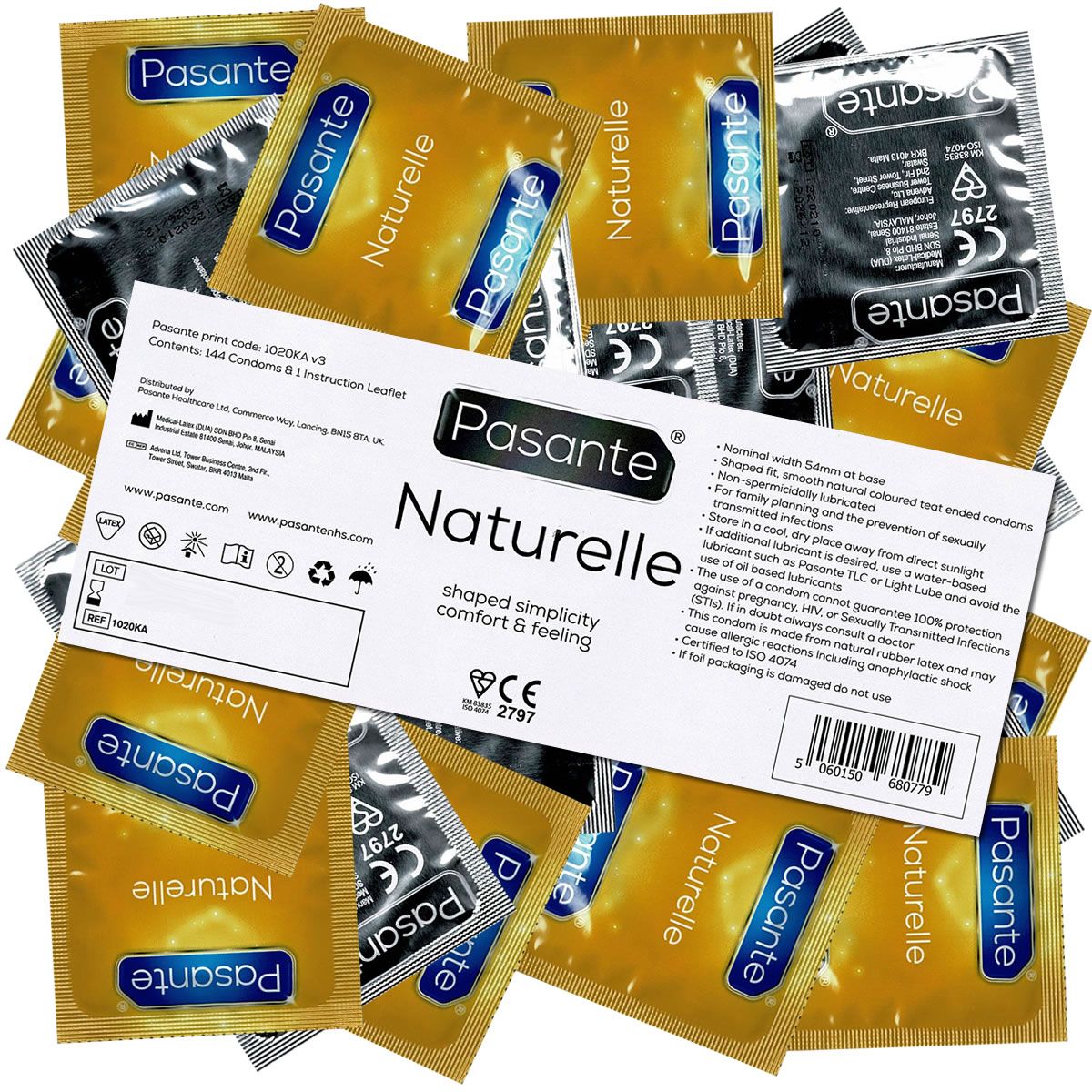 Bild von Pasante Kondome Naturelle (Natural Fit) anatomisch geformte Kondome Packung mit, 144 St., Kondome mit bequemer Passform und 66mm-Kopfteil