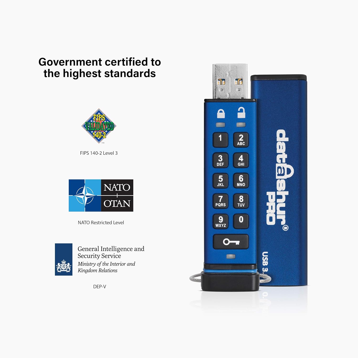 Bild von iStorage datAshur PRO2 64 GB | Sicheres Flash-Laufwerk | Zertifiziert nach FIPS 140-2 Level 3 | Passwortgeschützt | Staub-/wasserdicht