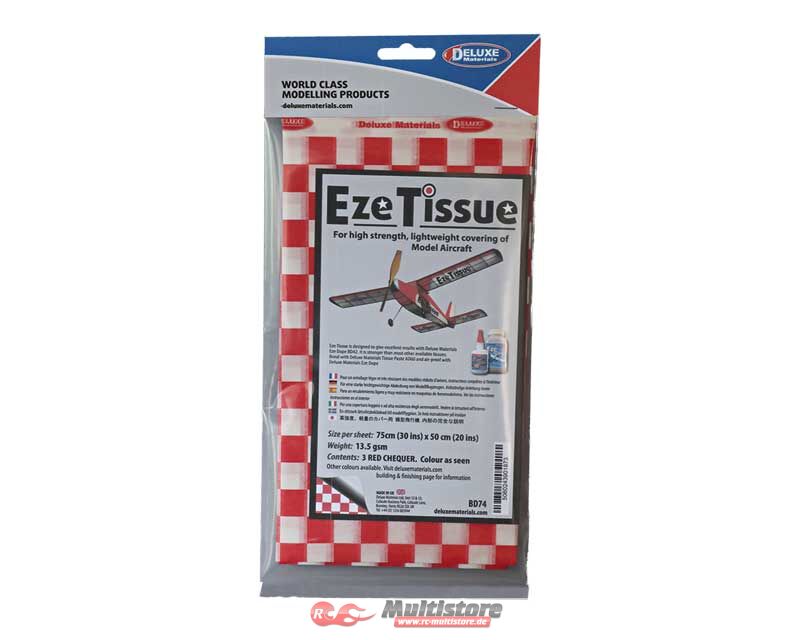 Bild von Deluxe Materials eze tissue rot karo bespannpapier 75x50cm 3stk. ab 14 g/m²