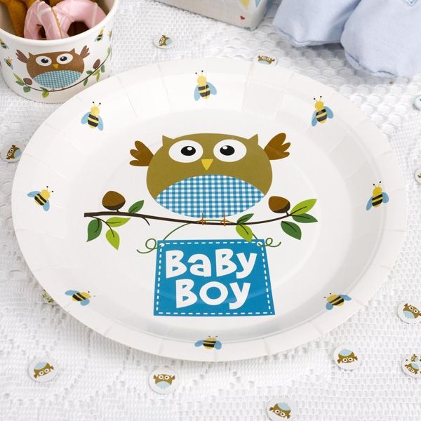 Bild von Geburtstagsteller Kleine Eule "Baby Boy", ca. 23cm, 8er Pack