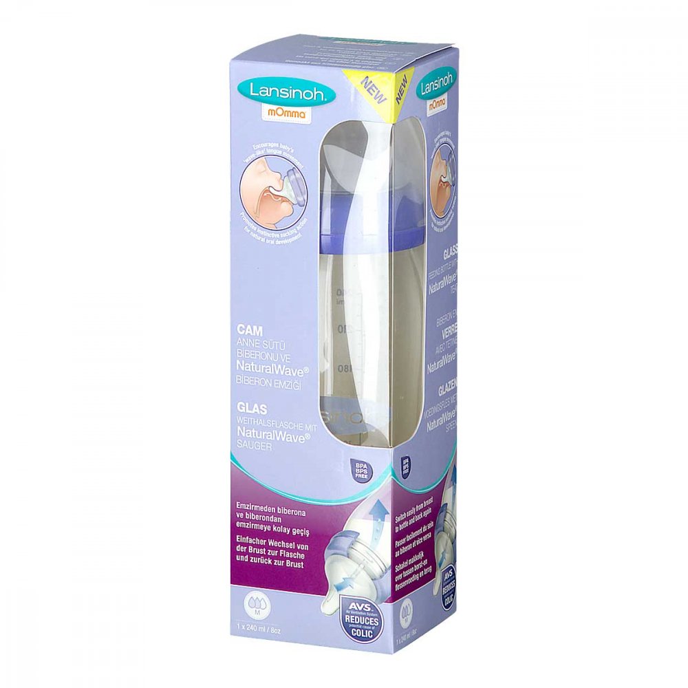 Bild von Lansinoh Glas Weithalsflasche 240 ml Mit Sauger M 1 Stück - Babybedarf