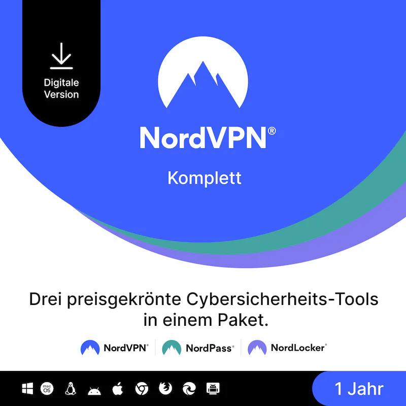 Bild von NordVPN Komplettes Sicherheitspaket - 1 Jahr - Download & Produktschlüssel (NVP1C1Y-EPDE-E-CP)