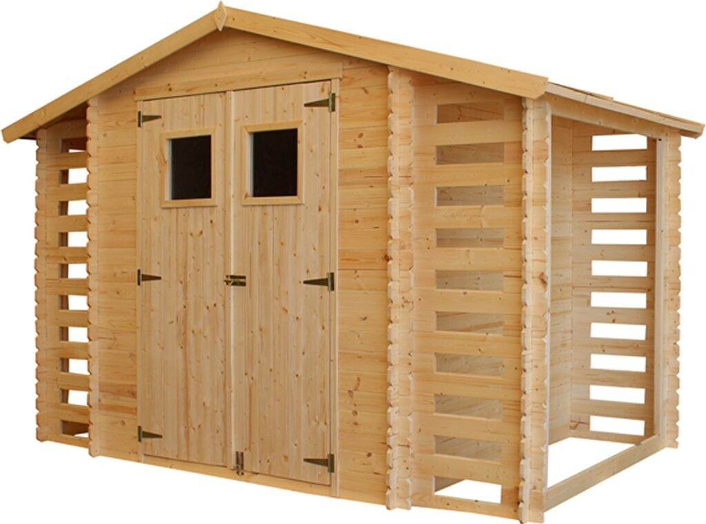 Bild von Timbela M391 Gartenhaus mit Brennholzregal 5,47 m² Kiefer / Fichte natur