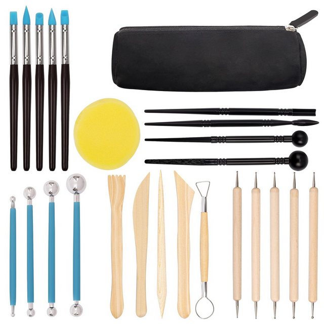 Bild von Kurtzy 25-teiliges Polymer Clay Keramik Modellierwerkzeug Set mit Aufbewahrungsbox - Töpferwerkzeug Ton Set - Ton Werkzeug Töpfer Set - zum Modellieren Prägen Formen