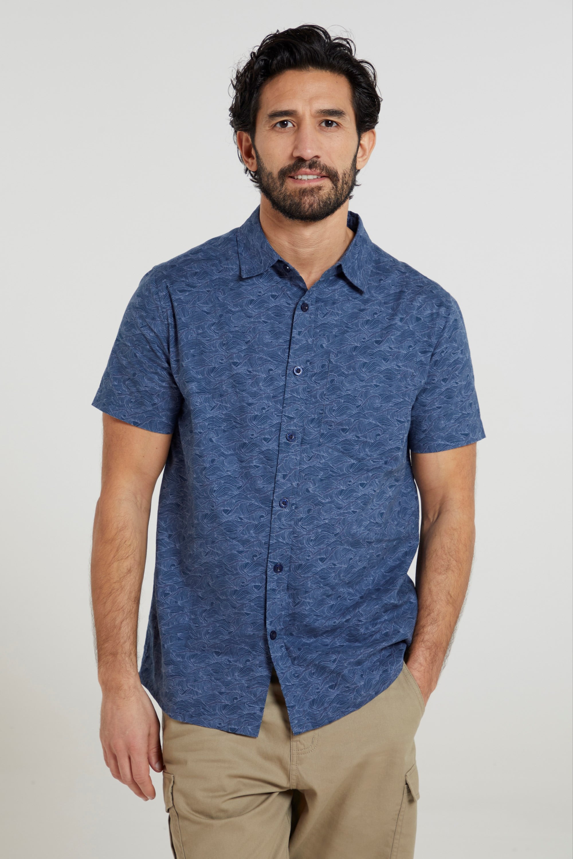 Bild von Kurzarm Herrenhemd mit Wellenmotiv - Marineblau