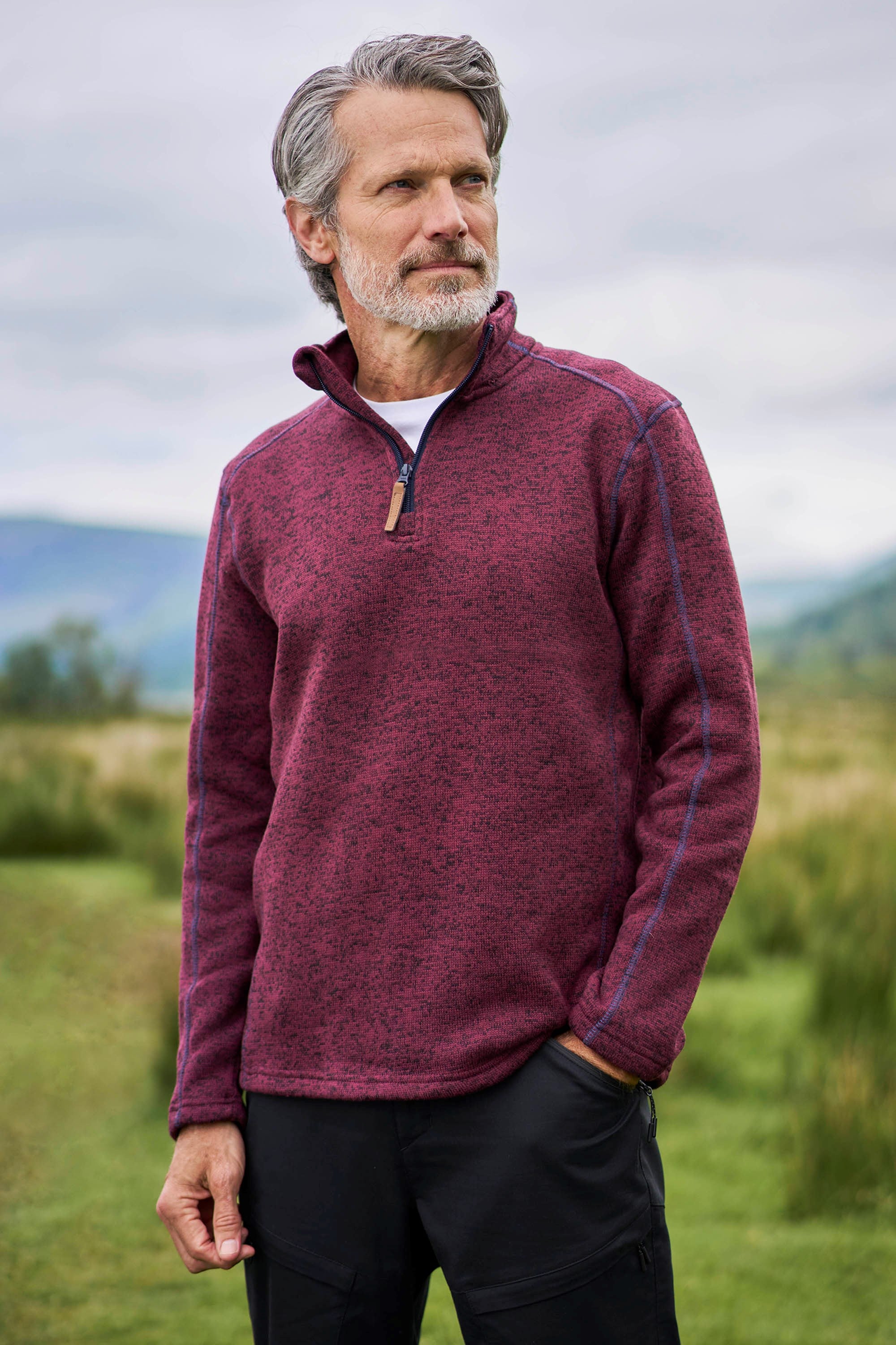 Bild von Idris II Herren-Fleece mit halbem Reißverschluss - Dunkel Rot