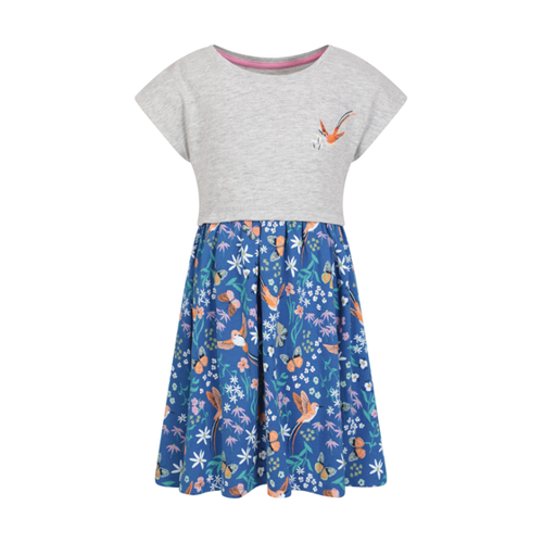 Bild von Kleid aus Bio-Baumwolle mit Mohnblumen-Druck für Kinder - Grau