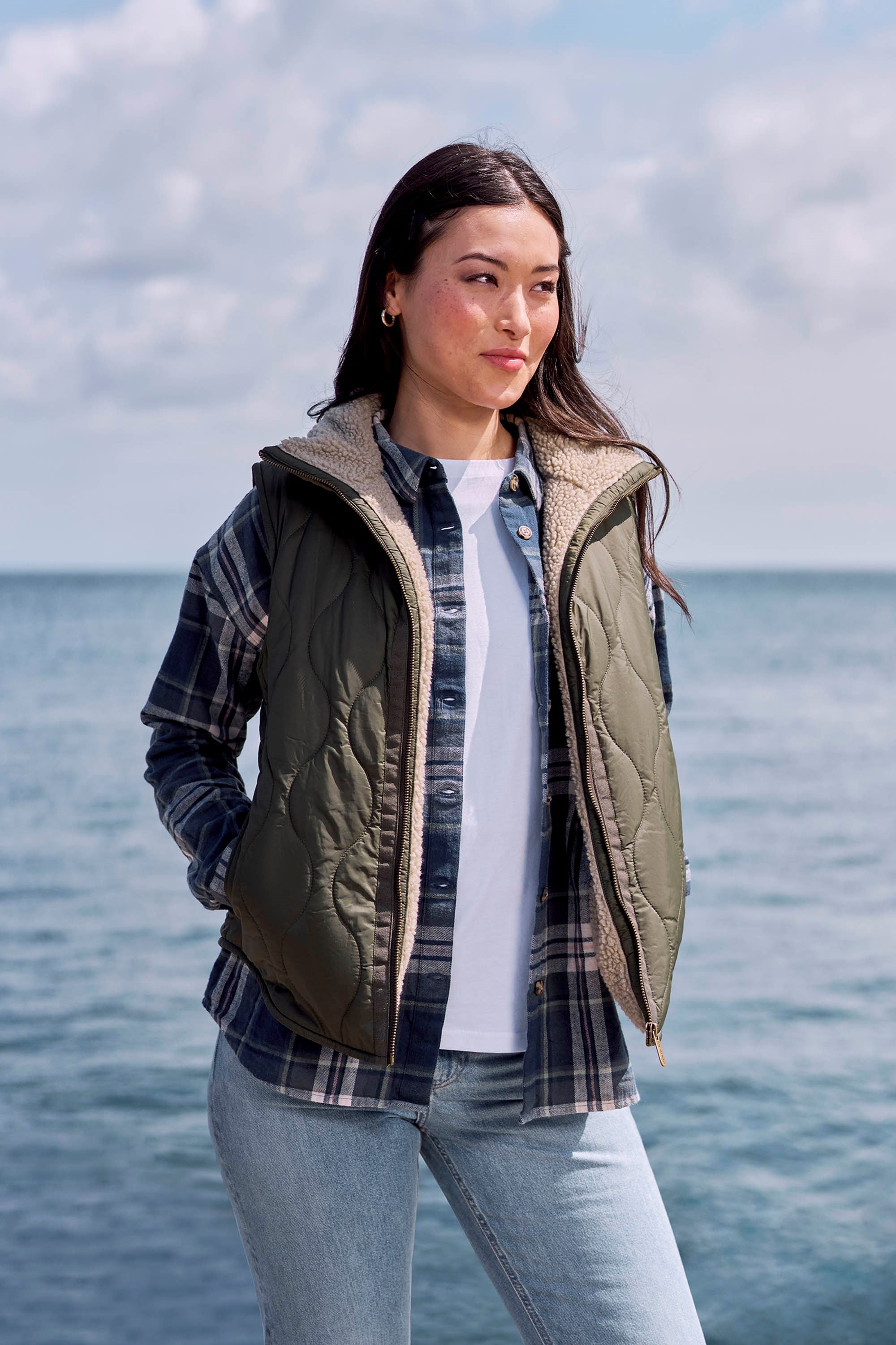 Bild von Hayle Borg-Gefütterte Damenweste - Khaki
