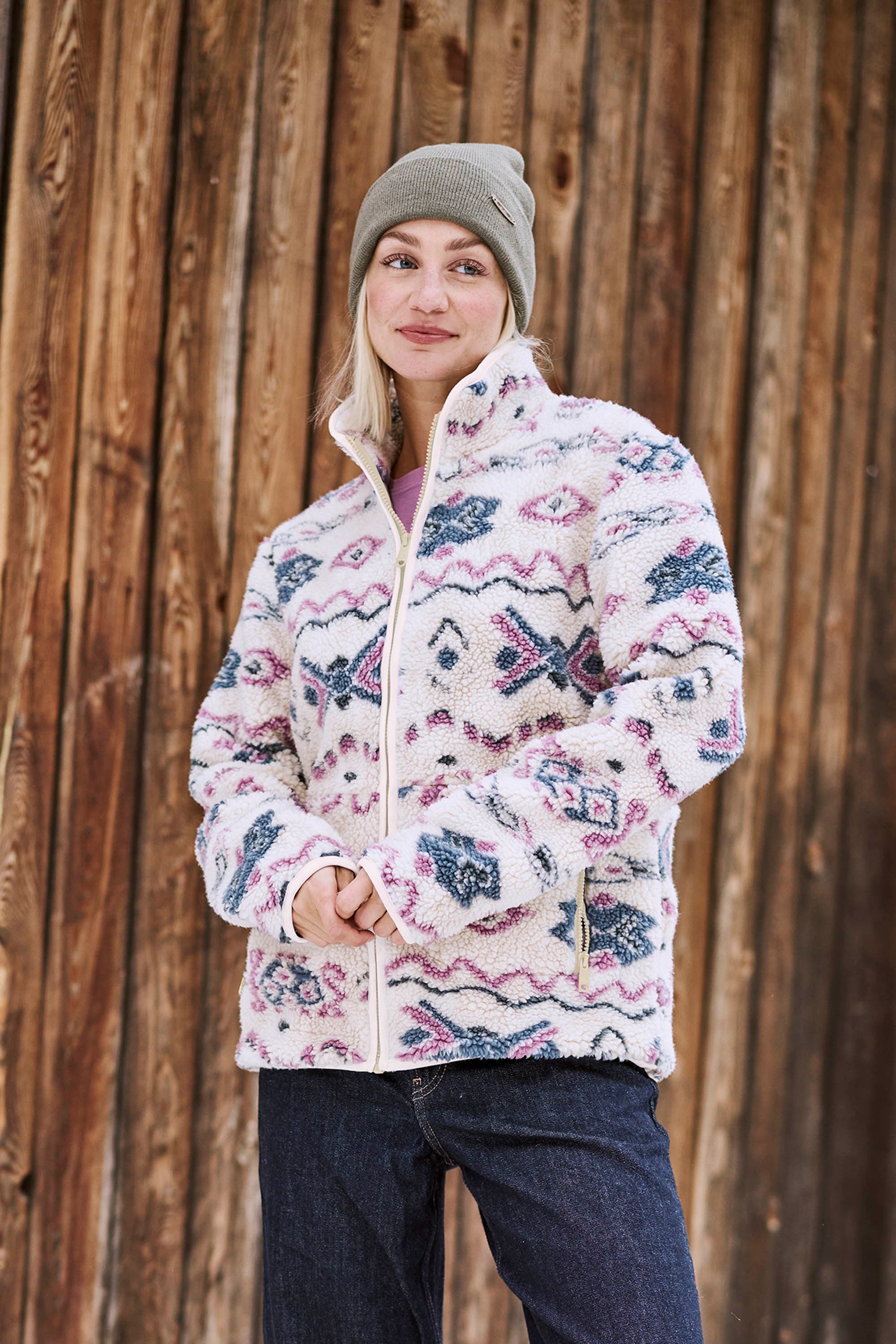 Bild von Hennie Gemusterte Borgjacke für Damen - Grauweiß