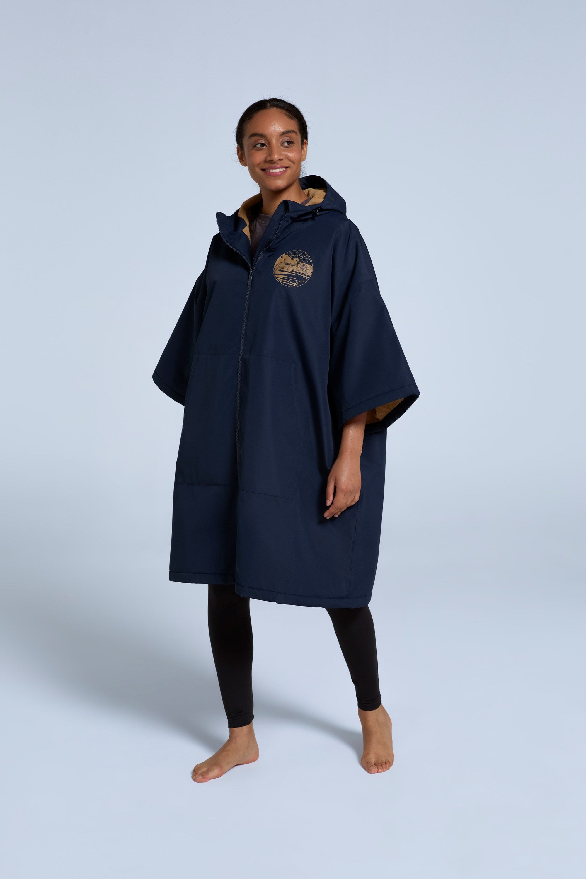 Bild von Misty Fleece-Gefütterter Damen Surf-Poncho - Marineblau