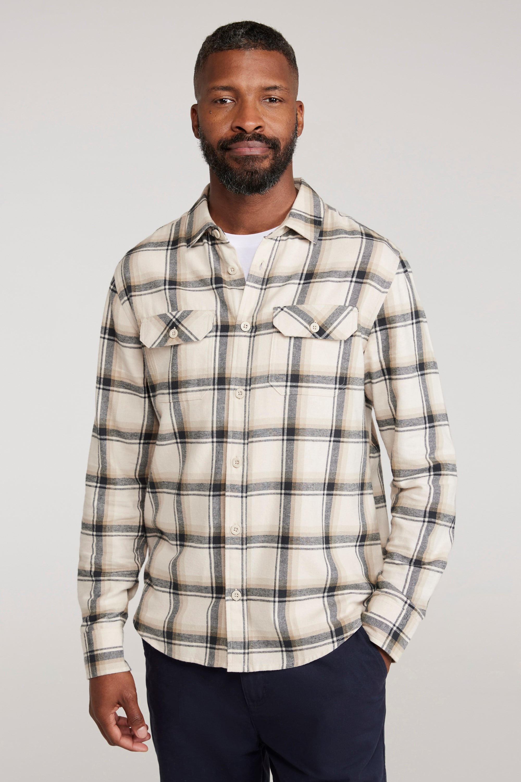 Bild von Trace Langärmliges Flanell-Shirt für Herren  - Grauweiß