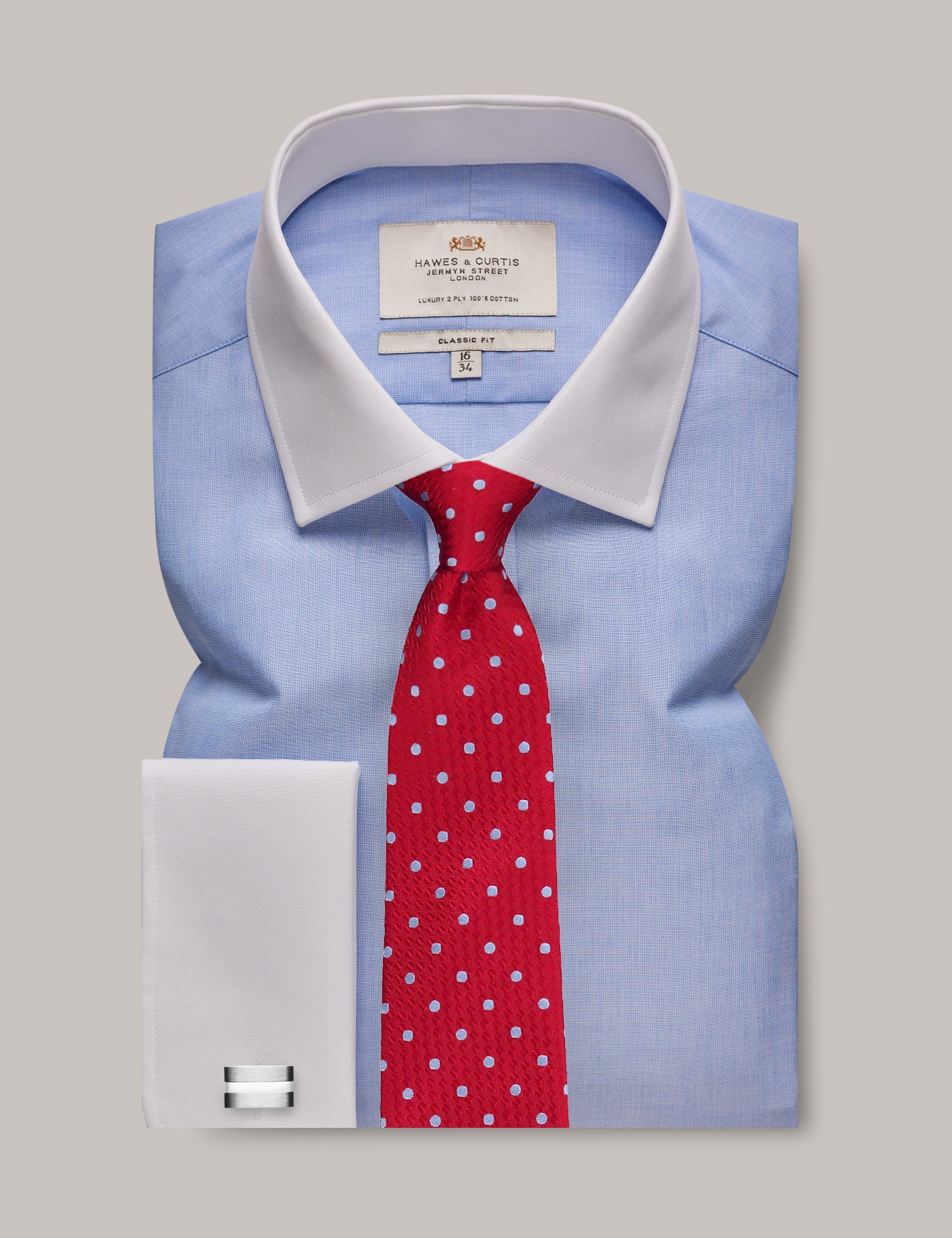 Bild von Hawes & Curtis Bügelfreies Winchester-Hemd – Classic Fit – Umschlagmanschetten – Blau End-on-End Baumwolle Uni Men's