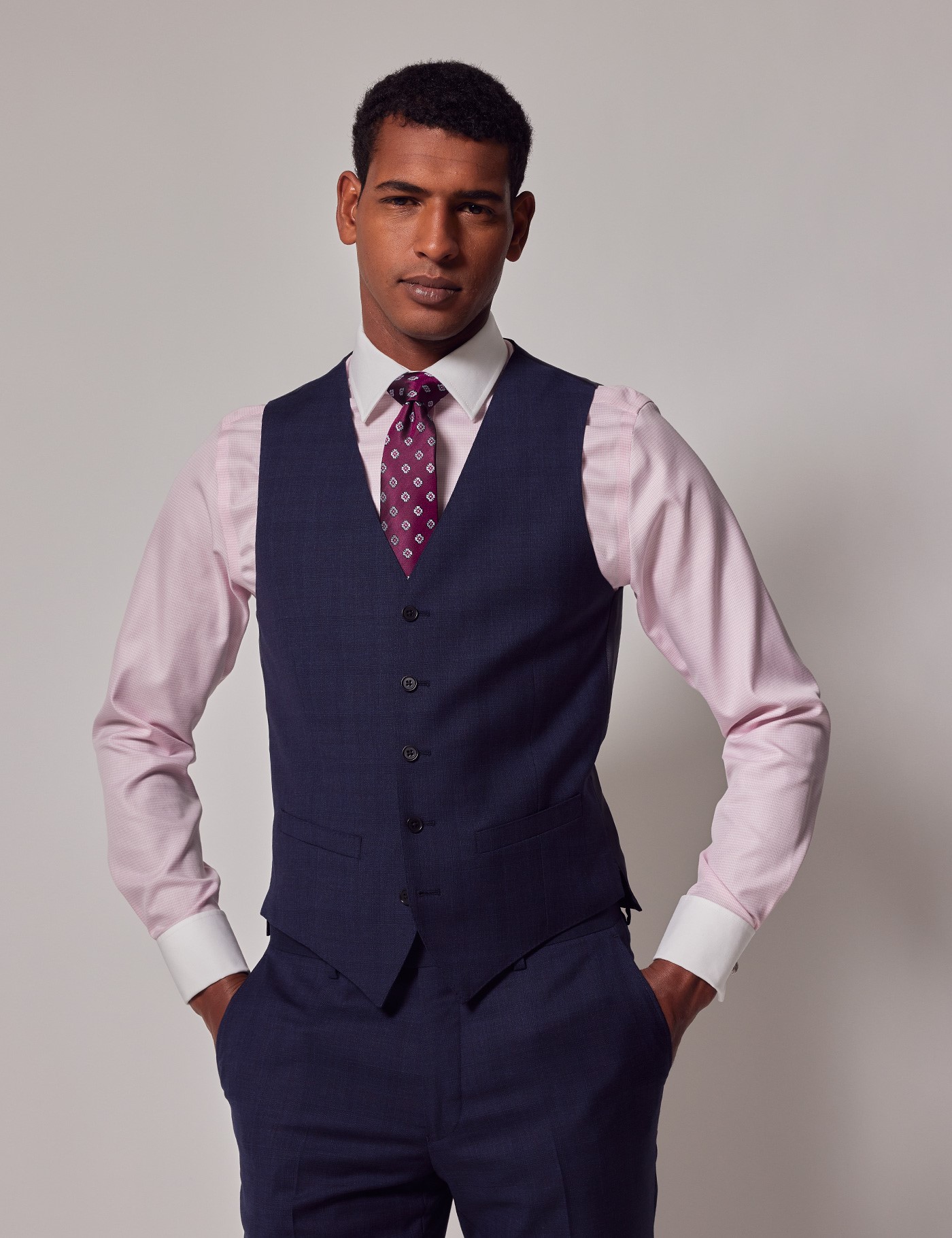 Bild von Hawes & Curtis Anzugweste – Slim Fit – 110s Wolle – Blau Rot Windowpane Karo Marineblau/Rot Kariert Men's