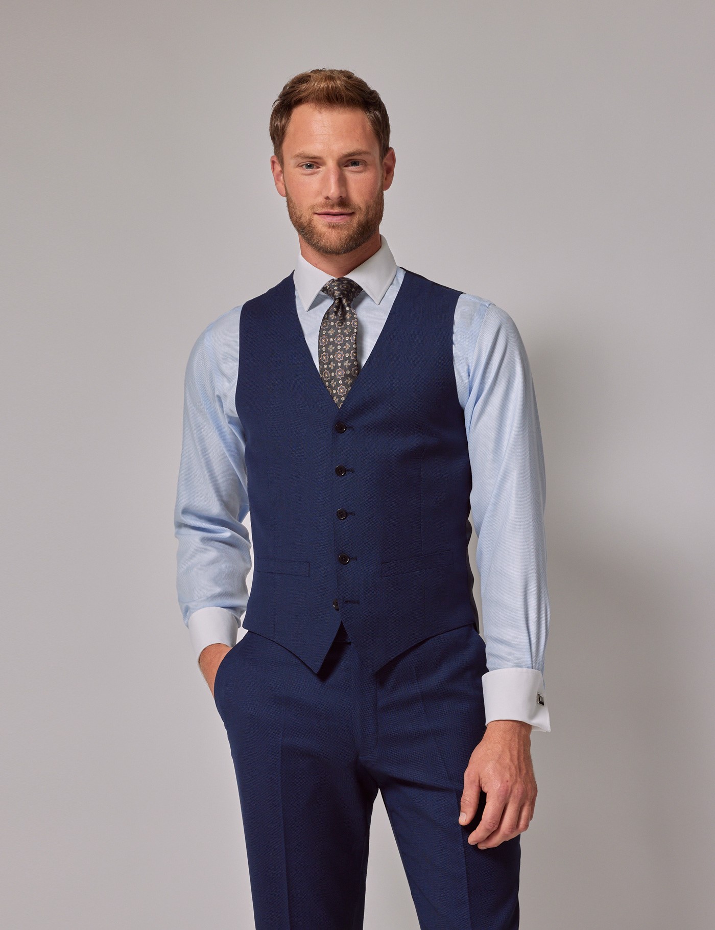 Bild von Hawes & Curtis Anzugweste – Slim Fit – 120s Wolle – Birdseye Muster dunkelblau Royal Blau Uni Men's