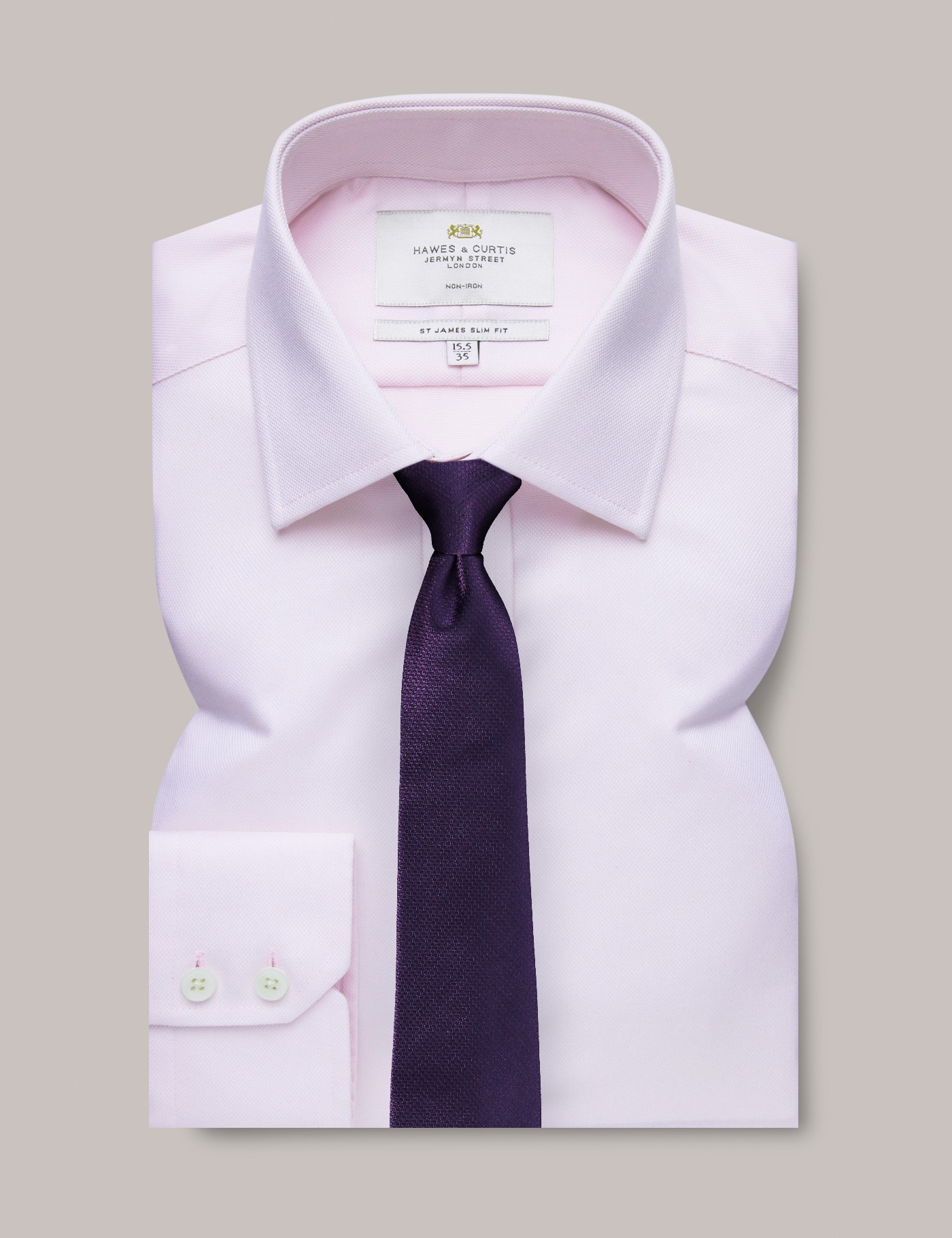 Bild von Hawes & Curtis Bügelfreies Businesshemd – Slim Fit – Kentkragen – rosa Piqué Bügelfrei Uni Men's