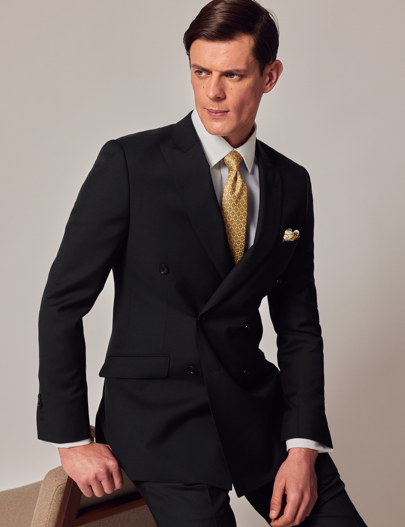 Bild von Hawes & Curtis Anzugsakko – Zweireiher – Slim Fit – 100s Wolle – schwarz Twill Uni Men's