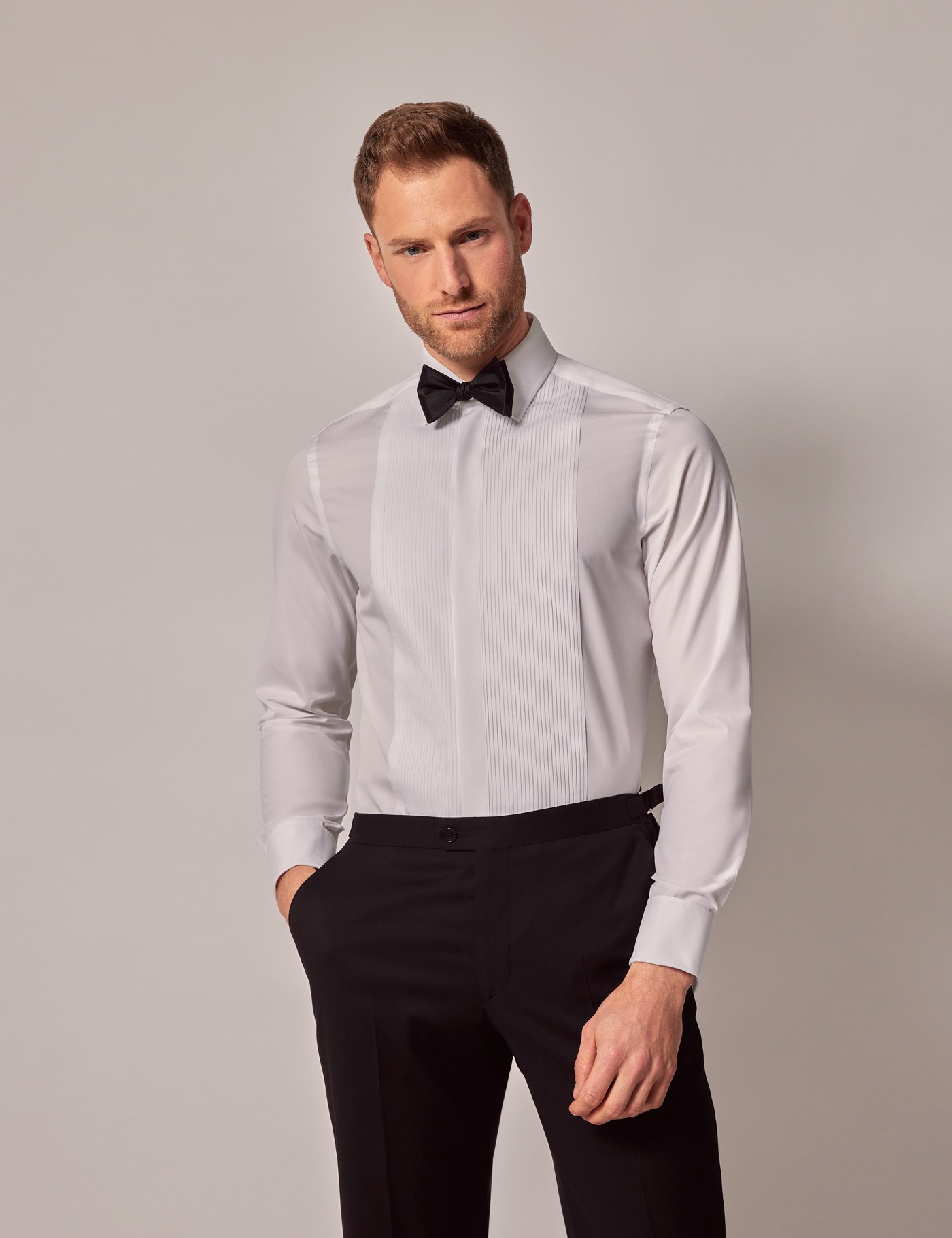 Bild von Hawes & Curtis Smokinghemd – Extra Slim Fit – Plissee-Einsatz – weiß Baumwolle Uni Men's