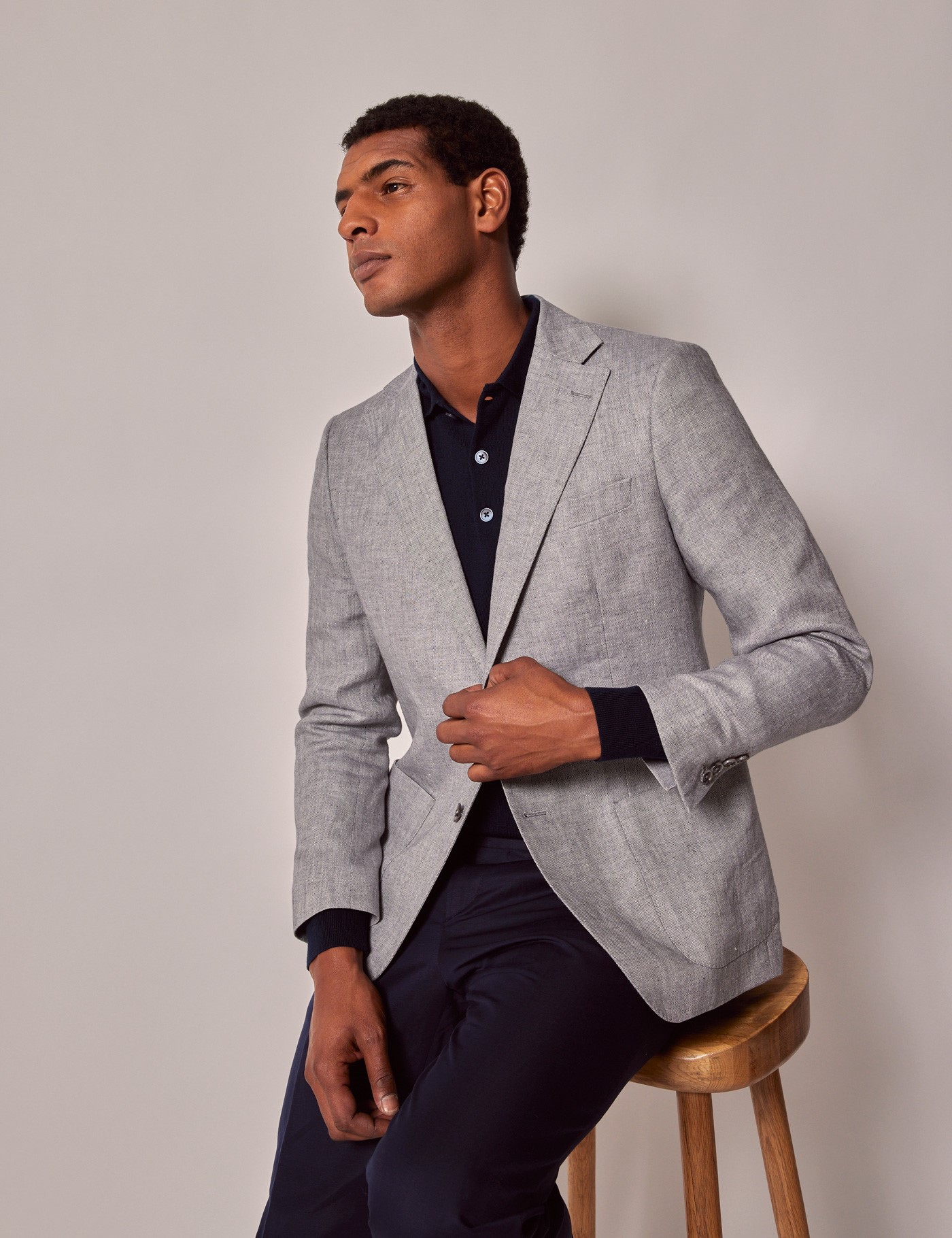 Bild von Hawes & Curtis Leinensakko – 1913 Kollektion – Tailored Fit – hellgrau Hopsack Leinen Uni Men's