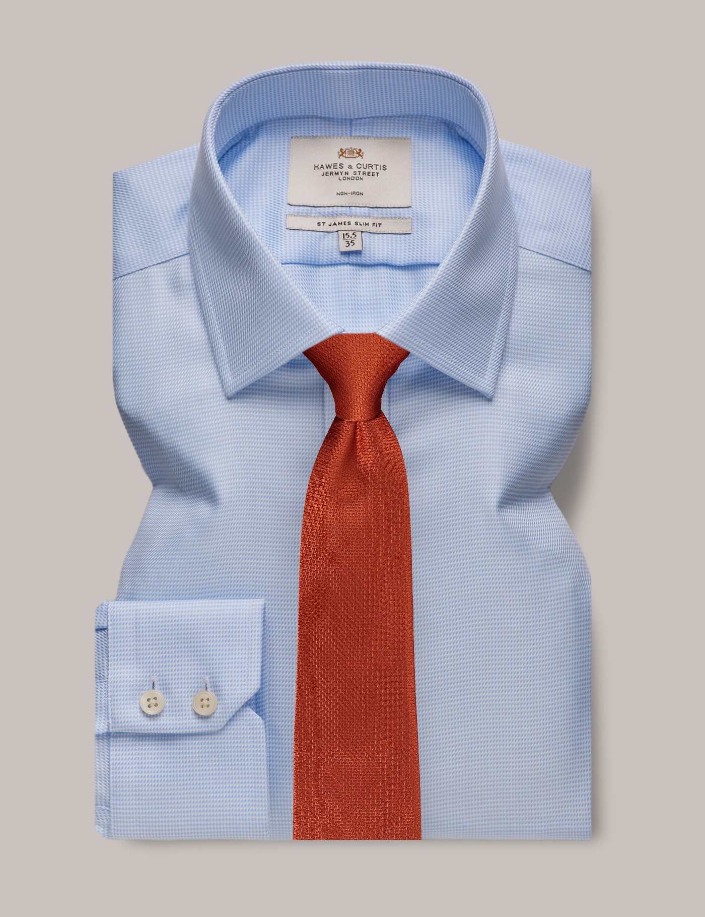 Bild von Hawes & Curtis Bügelfreies Businesshemd – Slim Fit – blau strukturiert Bügelfrei Men's
